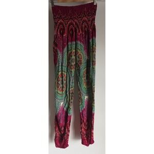 Women Boho Mandala Cotton Harem Pants 22W 28 Inseam Multicolor Bohemian Casual